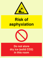 CH7557: Risk of asphyxiation. Do not store dry ice (solid CO2) in this room