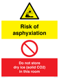 CH7557: Risk of asphyxiation. Do not store dry ice (solid CO2) in this room