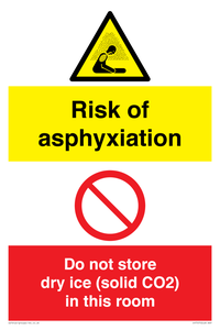 CH7557: Risk of asphyxiation. Do not store dry ice (solid CO2) in this room