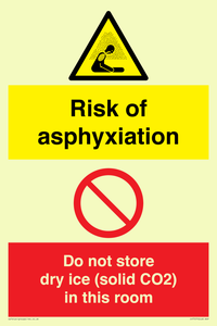CH7557: Risk of asphyxiation. Do not store dry ice (solid CO2) in this room