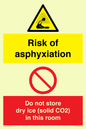 CH7557: Risk of asphyxiation. Do not store dry ice (solid CO2) in this room