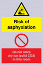 CH7557: Risk of asphyxiation. Do not store dry ice (solid CO2) in this room