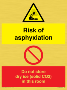CH7557: Risk of asphyxiation. Do not store dry ice (solid CO2) in this room