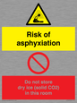 CH7557: Risk of asphyxiation. Do not store dry ice (solid CO2) in this room