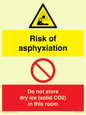 CH7557: Risk of asphyxiation. Do not store dry ice (solid CO2) in this room