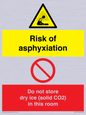 CH7557: Risk of asphyxiation. Do not store dry ice (solid CO2) in this room