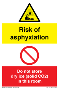 CH7557: Risk of asphyxiation. Do not store dry ice (solid CO2) in this room