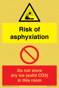 CH7557: Risk of asphyxiation. Do not store dry ice (solid CO2) in this room