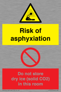 CH7557: Risk of asphyxiation. Do not store dry ice (solid CO2) in this room