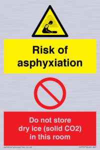 CH7557: Risk of asphyxiation. Do not store dry ice (solid CO2) in this room