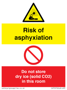 CH7557: Risk of asphyxiation. Do not store dry ice (solid CO2) in this room