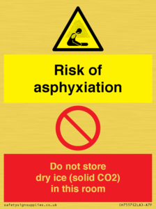 CH7557: Risk of asphyxiation. Do not store dry ice (solid CO2) in this room