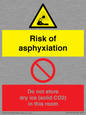 CH7557: Risk of asphyxiation. Do not store dry ice (solid CO2) in this room
