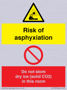 CH7557: Risk of asphyxiation. Do not store dry ice (solid CO2) in this room
