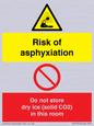 CH7557: Risk of asphyxiation. Do not store dry ice (solid CO2) in this room