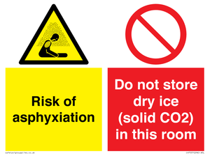 CH7557: Risk of asphyxiation. Do not store dry ice (solid CO2) in this room