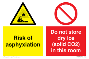 CH7557: Risk of asphyxiation. Do not store dry ice (solid CO2) in this room