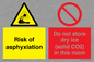 CH7557: Risk of asphyxiation. Do not store dry ice (solid CO2) in this room