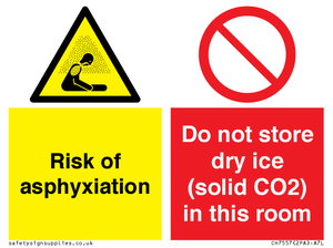 CH7557: Risk of asphyxiation. Do not store dry ice (solid CO2) in this room