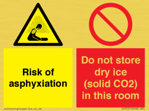 CH7557: Risk of asphyxiation. Do not store dry ice (solid CO2) in this room