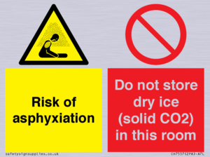 CH7557: Risk of asphyxiation. Do not store dry ice (solid CO2) in this room