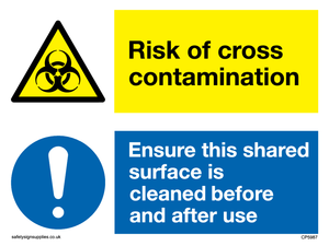 CP5987: Dual sign Risk of cross contamination Ensure this shared surface is cleaned before & after use