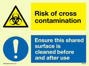CP5987: Dual sign Risk of cross contamination Ensure this shared surface is cleaned before & after use