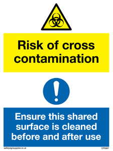 CP5987: Dual sign Risk of cross contamination Ensure this shared surface is cleaned before & after use