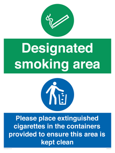 CS7900: Designated smoking area Please place extinguished cigarettes in the containers provided to ensure this area is kept clean
