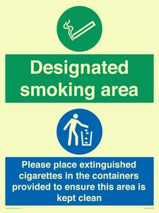 CS7900: Designated smoking area Please place extinguished cigarettes in the containers provided to ensure this area is kept clean