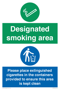 CS7900: Designated smoking area Please place extinguished cigarettes in the containers provided to ensure this area is kept clean