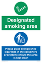 CS7900: Designated smoking area Please place extinguished cigarettes in the containers provided to ensure this area is kept clean