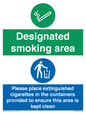CS7900: Designated smoking area Please place extinguished cigarettes in the containers provided to ensure this area is kept clean