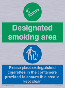 CS7900: Designated smoking area Please place extinguished cigarettes in the containers provided to ensure this area is kept clean