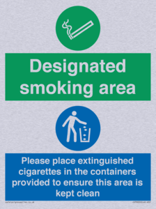 CS7900: Designated smoking area Please place extinguished cigarettes in the containers provided to ensure this area is kept clean