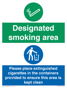 CS7900: Designated smoking area Please place extinguished cigarettes in the containers provided to ensure this area is kept clean