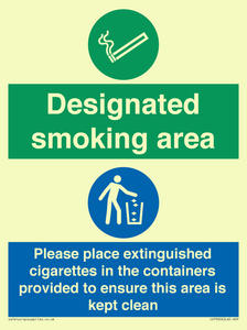 CS7900: Designated smoking area Please place extinguished cigarettes in the containers provided to ensure this area is kept clean