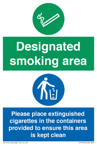 CS7900: Designated smoking area Please place extinguished cigarettes in the containers provided to ensure this area is kept clean