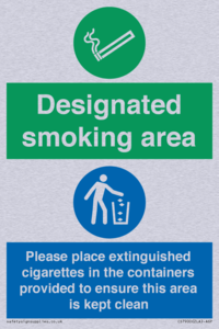 CS7900: Designated smoking area Please place extinguished cigarettes in the containers provided to ensure this area is kept clean