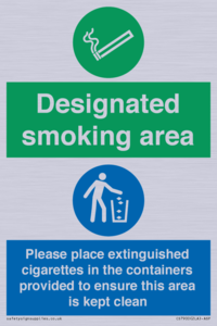 CS7900: Designated smoking area Please place extinguished cigarettes in the containers provided to ensure this area is kept clean