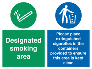 CS7900: Designated smoking area Please place extinguished cigarettes in the containers provided to ensure this area is kept clean