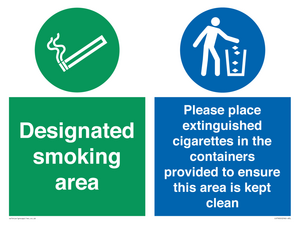 CS7900: Designated smoking area Please place extinguished cigarettes in the containers provided to ensure this area is kept clean