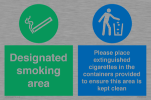 CS7900: Designated smoking area Please place extinguished cigarettes in the containers provided to ensure this area is kept clean
