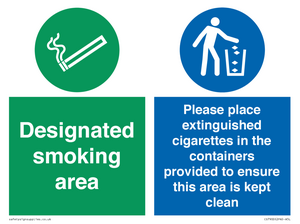 CS7900: Designated smoking area Please place extinguished cigarettes in the containers provided to ensure this area is kept clean