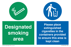 CS7900: Designated smoking area Please place extinguished cigarettes in the containers provided to ensure this area is kept clean