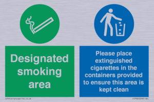 CS7900: Designated smoking area Please place extinguished cigarettes in the containers provided to ensure this area is kept clean