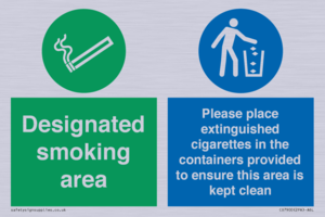 CS7900: Designated smoking area Please place extinguished cigarettes in the containers provided to ensure this area is kept clean