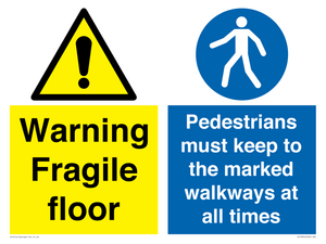 CV13095: Warning Fragile floor  Pedestrians must keep to the marked walkways at all times