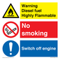 CV13101: Warning diesel fuel Highly Flammable no smoking switch engine off