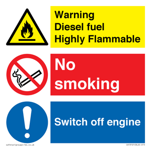 CV13101: Warning diesel fuel Highly Flammable no smoking switch engine off